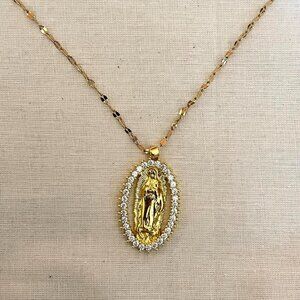 vintage style virgin mary grunge rhinestone gold cross pendant necklace